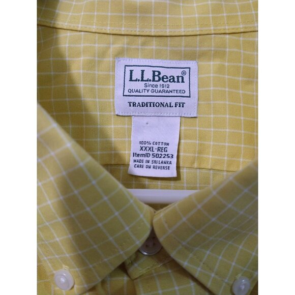 LL Bean Shirt Men 3XL Yellow Plaid Wrinkle Free Traditional Fit Kennebunk - Picture 5 of 6